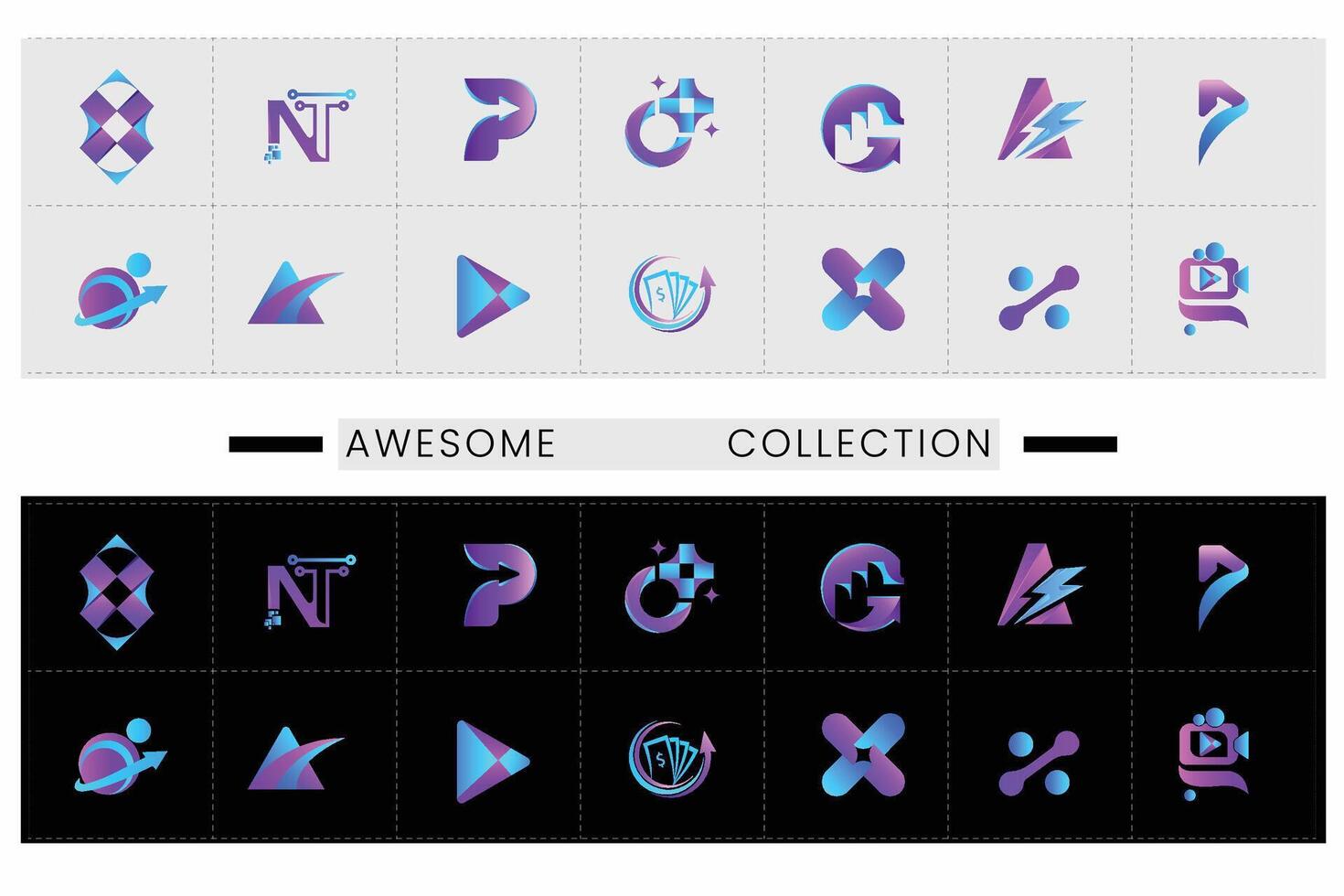 A set of technology symbol design vector
