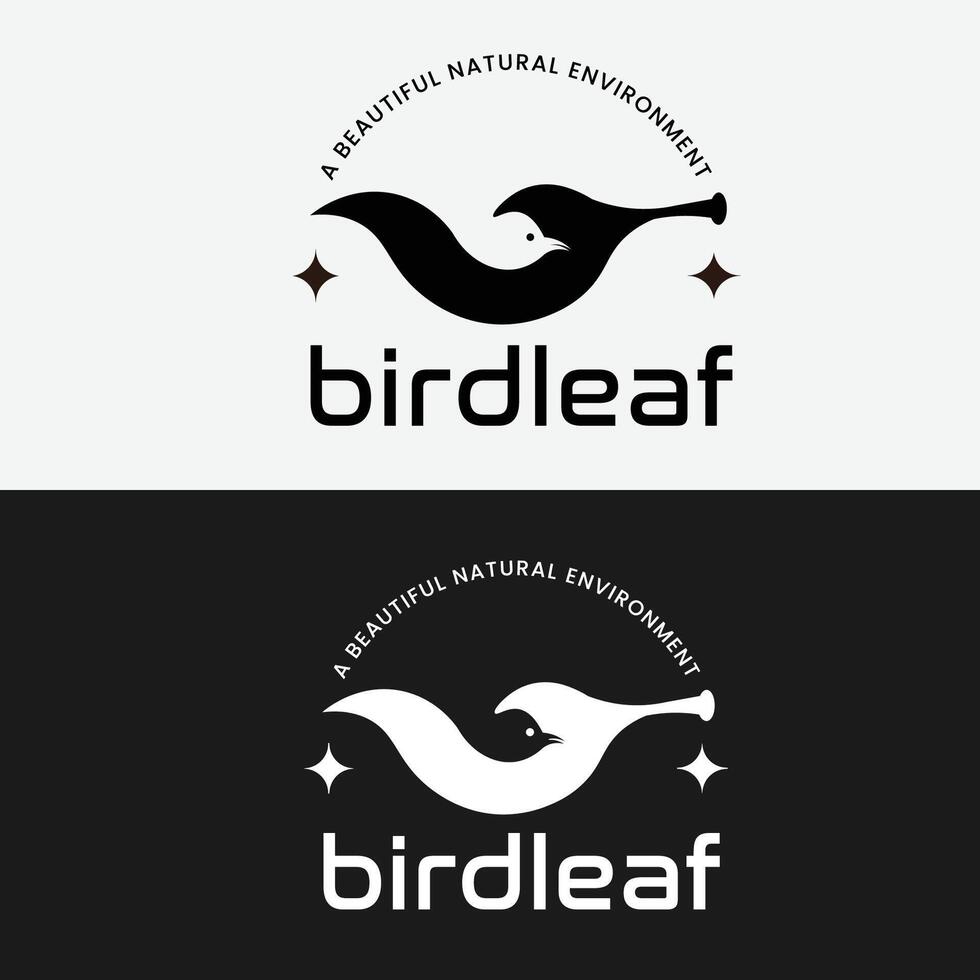 Bird and leaf icon in negative space vector illustration