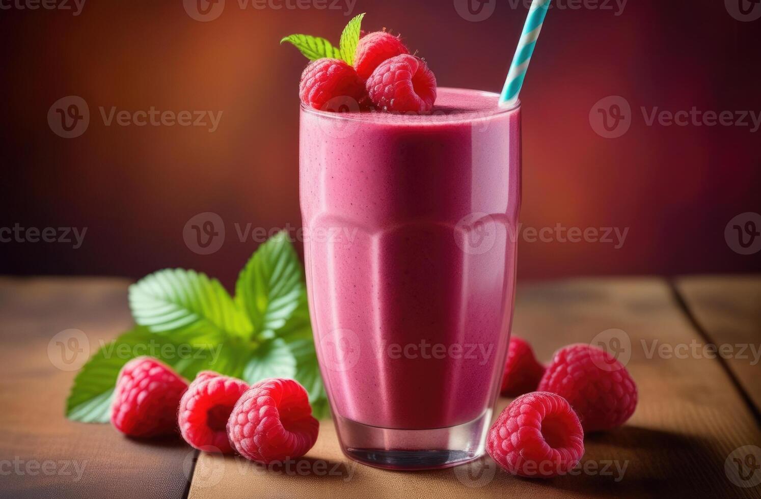 AI generated Healthy raspberry smoothies, diet smoothies for weight loss, detoxifying berry smoothie, healthy eating and nutrition, organic products, mint leaves photo