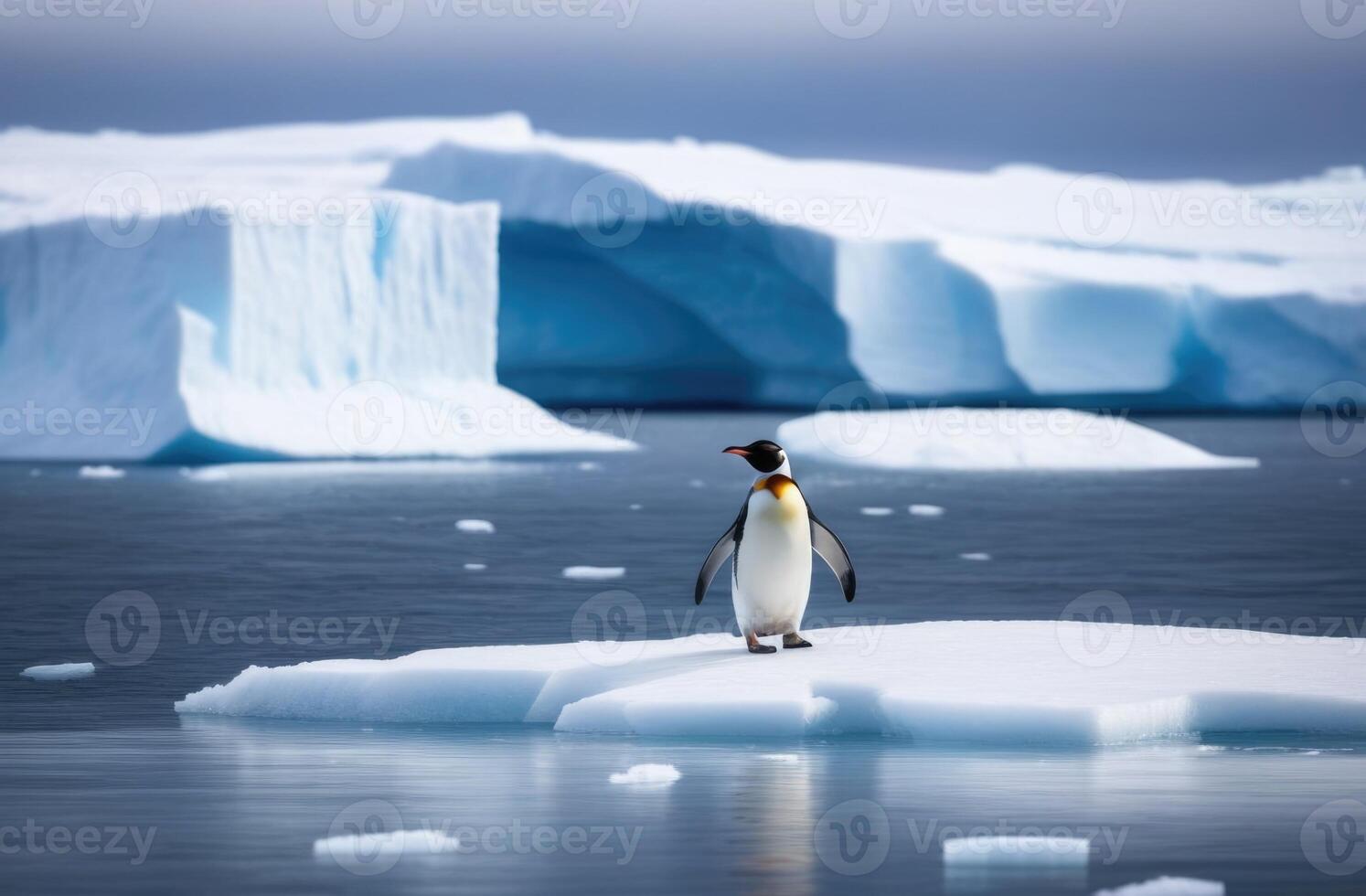 ai generado mundo pingüino día, un solitario adulto pingüino en un hielo témpano de hielo, el Reino de hielo y nieve, un iceberg en el océano, un lote de nieve foto