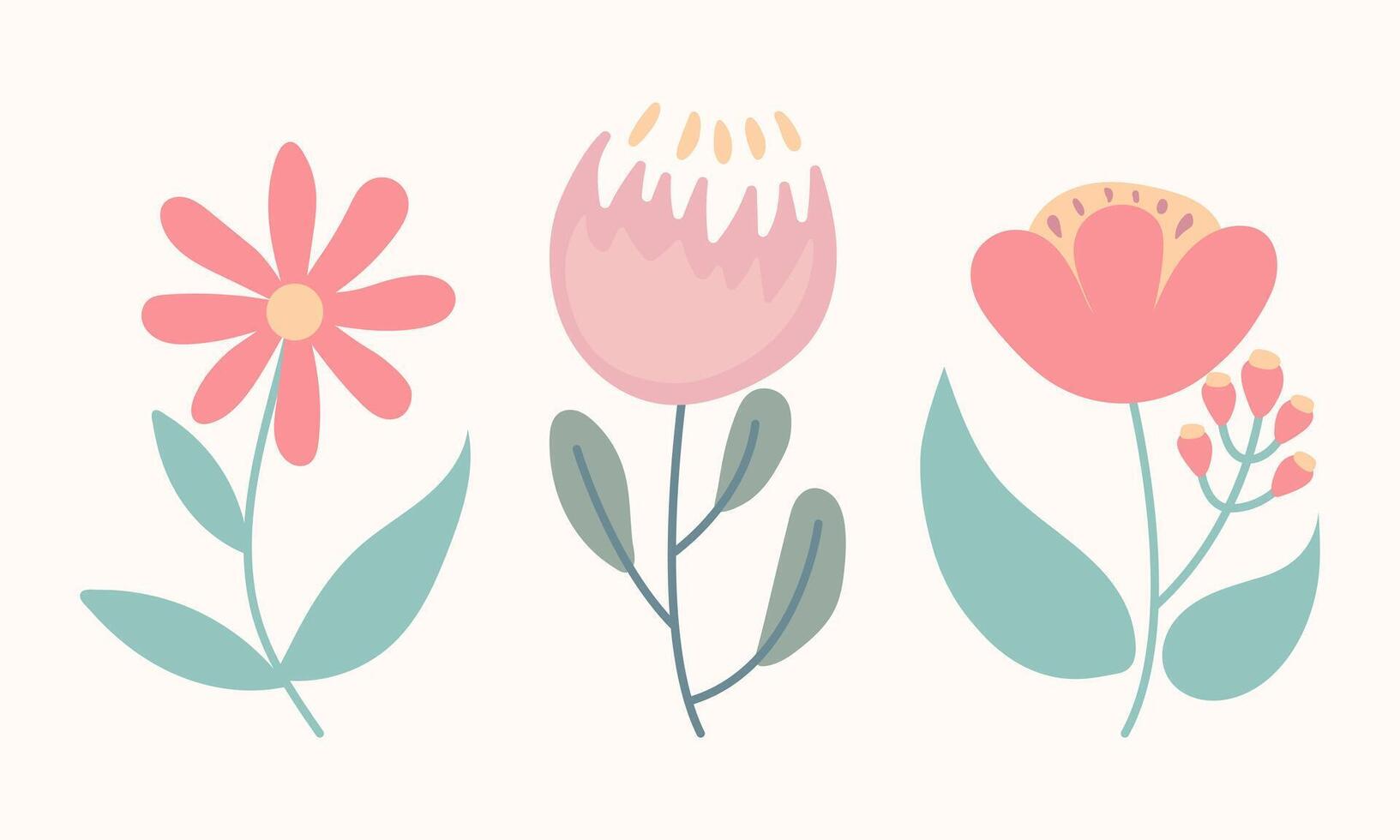 Flower collection with leaves, vector