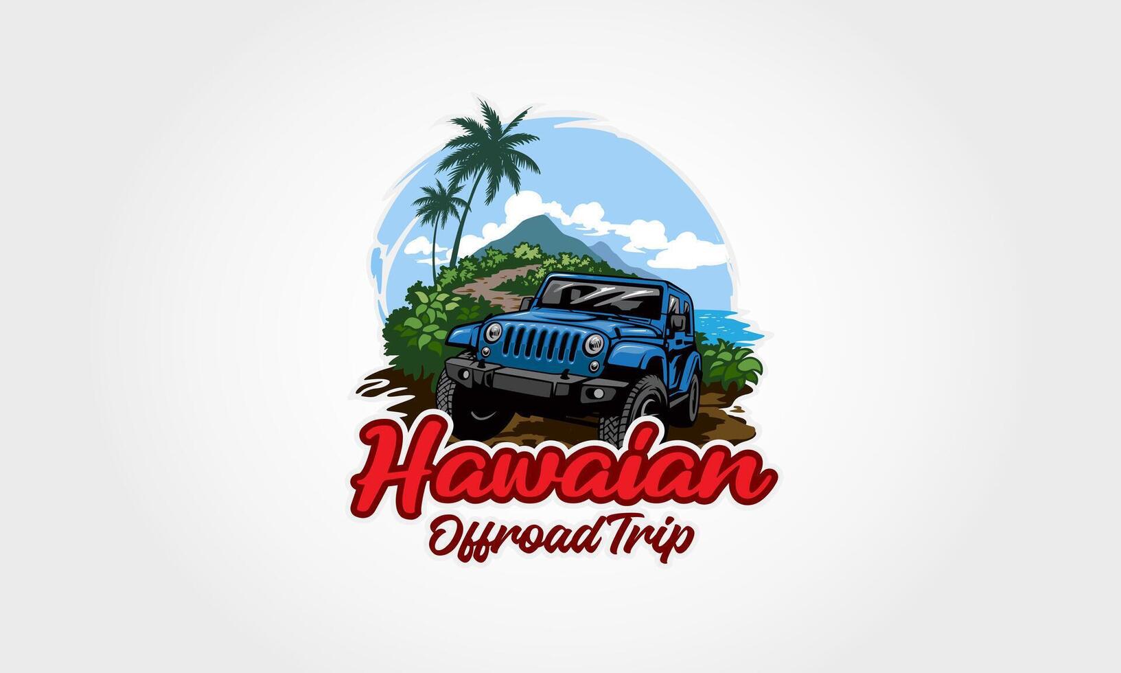 Hawaiian Off road Trip Vector Logo Template. Off Road car logo along the coast and hills.