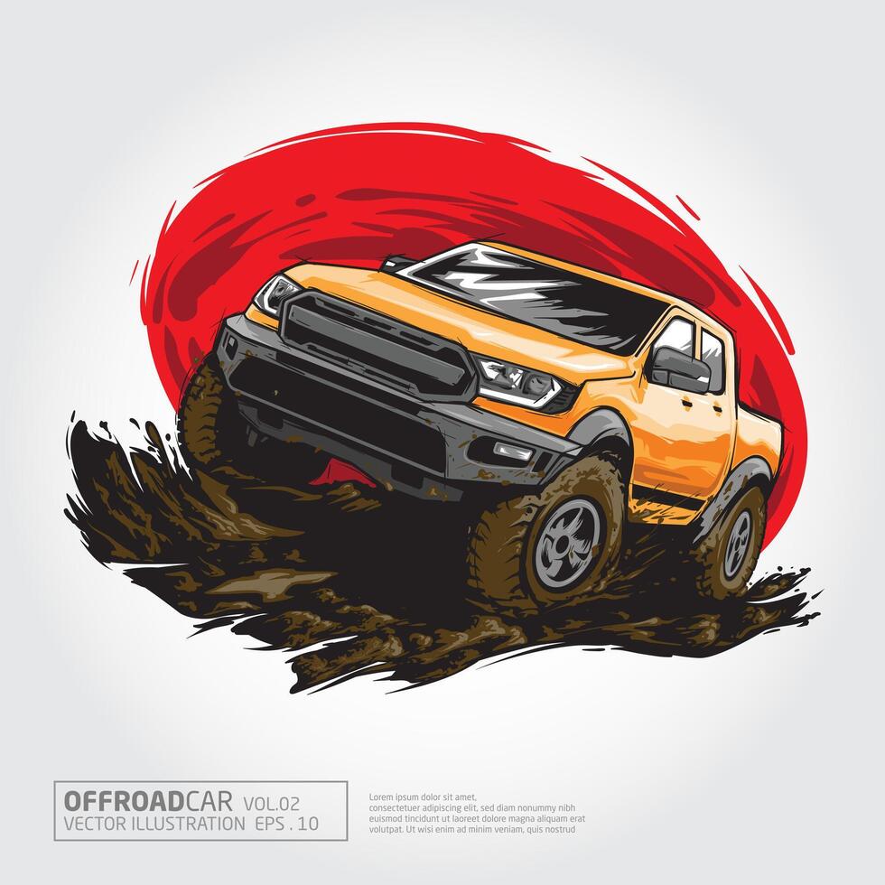 Offroad Car Vector Illustration. SUV on top of mountain with inscription on a white background.