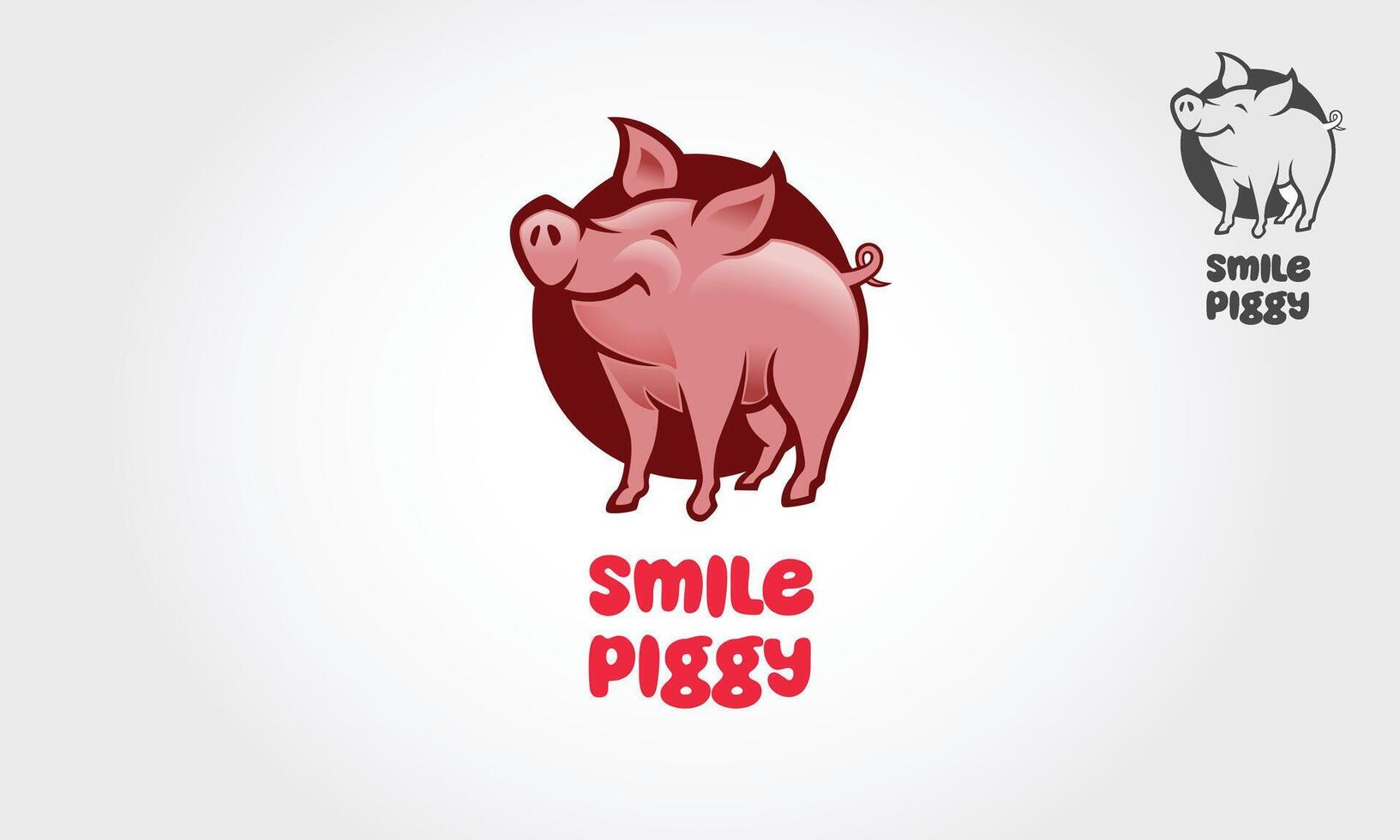 Smile Piggy Vector Logo Template. Smiling little baby cartoon pig in round frame. Piggy logo cartoon character.