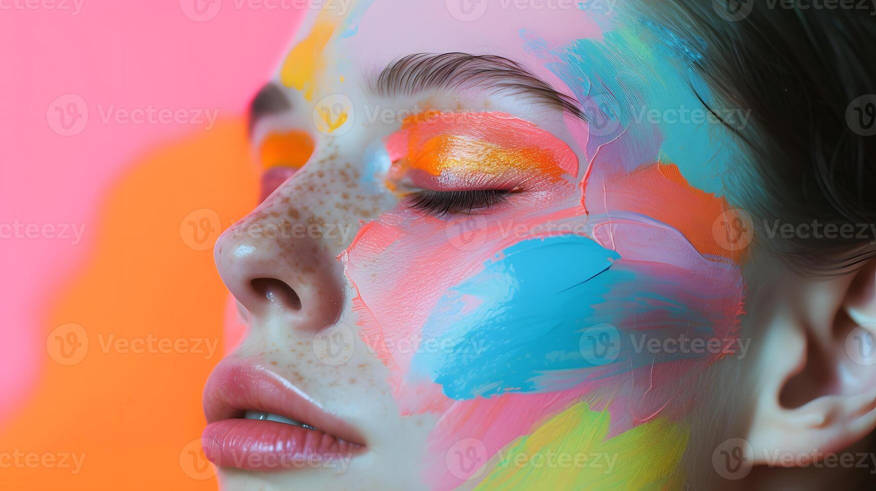 AI generated Woman With Colorful Paint on Face photo