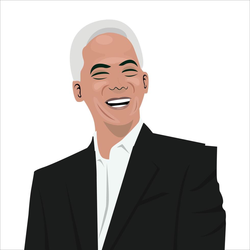 Ganjar Pranowo smiling in black suits vector cartoon illustration