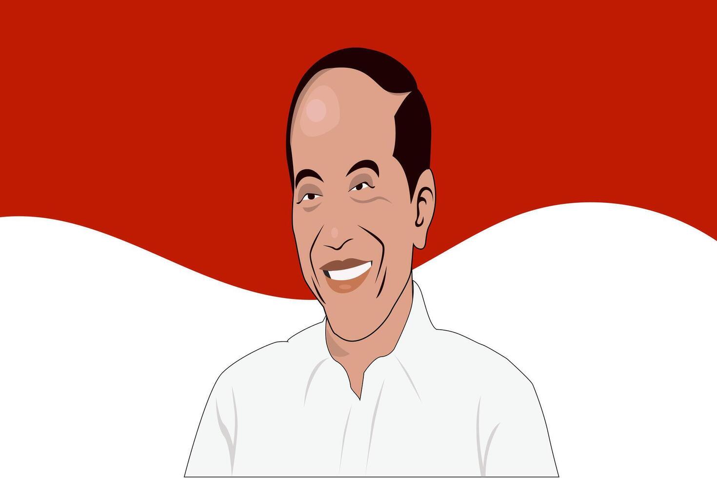 Joko Widodo smiling in white shirt vector cartoon illustration