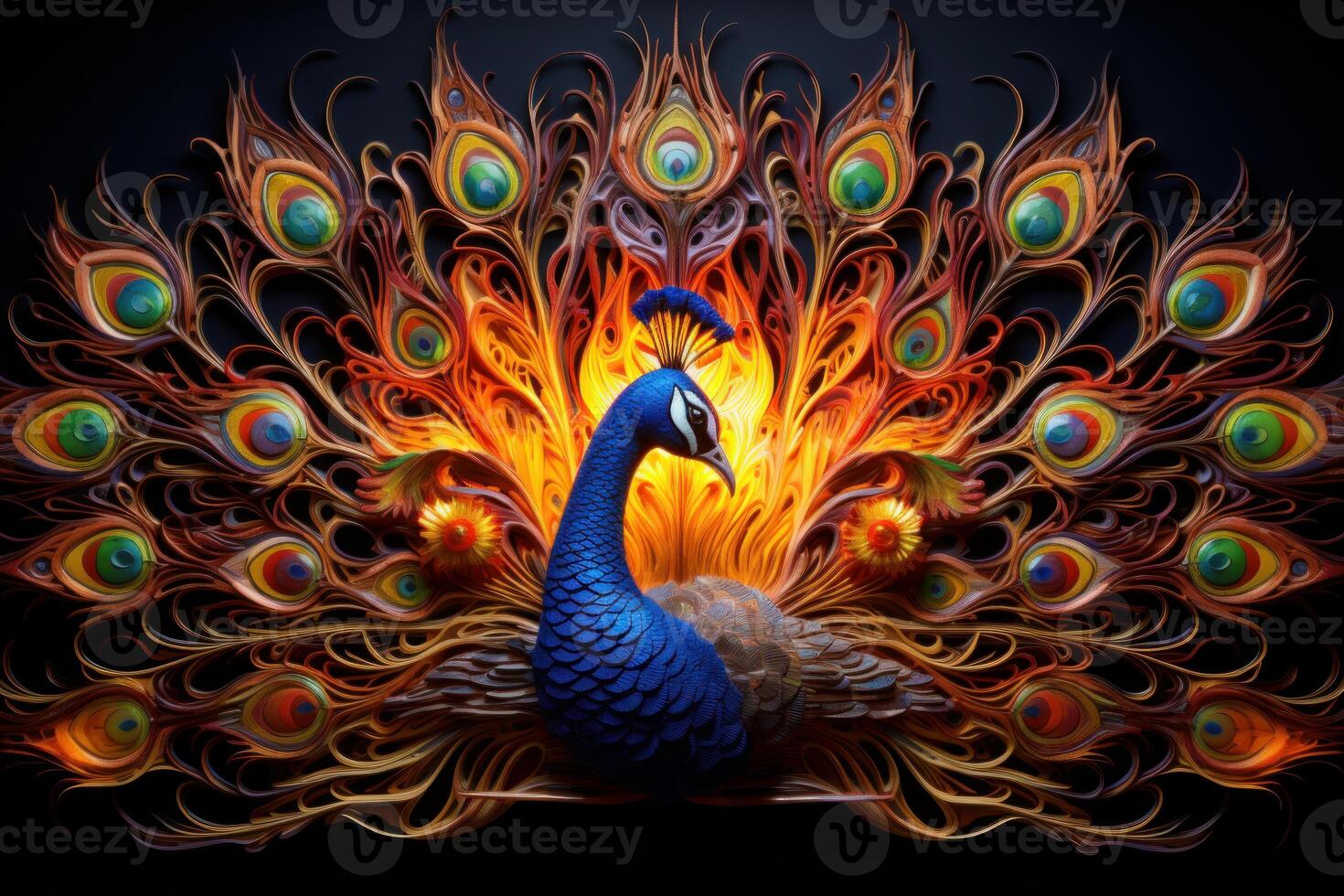 AI generated Intricate Peacock bird art. Generate Ai photo