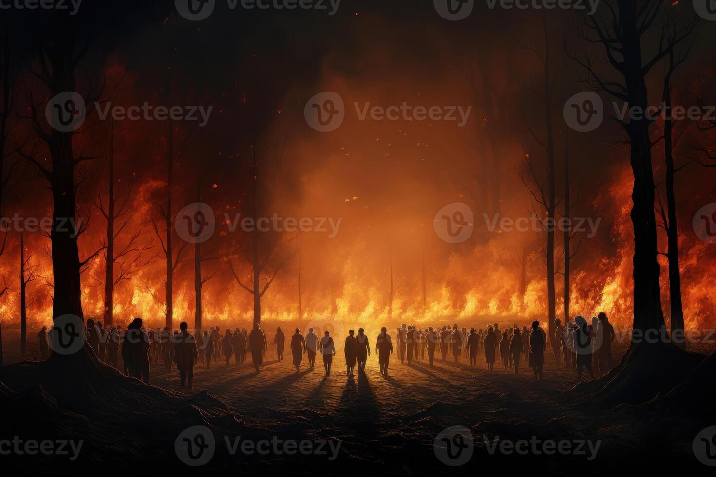 AI generated Destructive People forest burning. Generate Ai photo