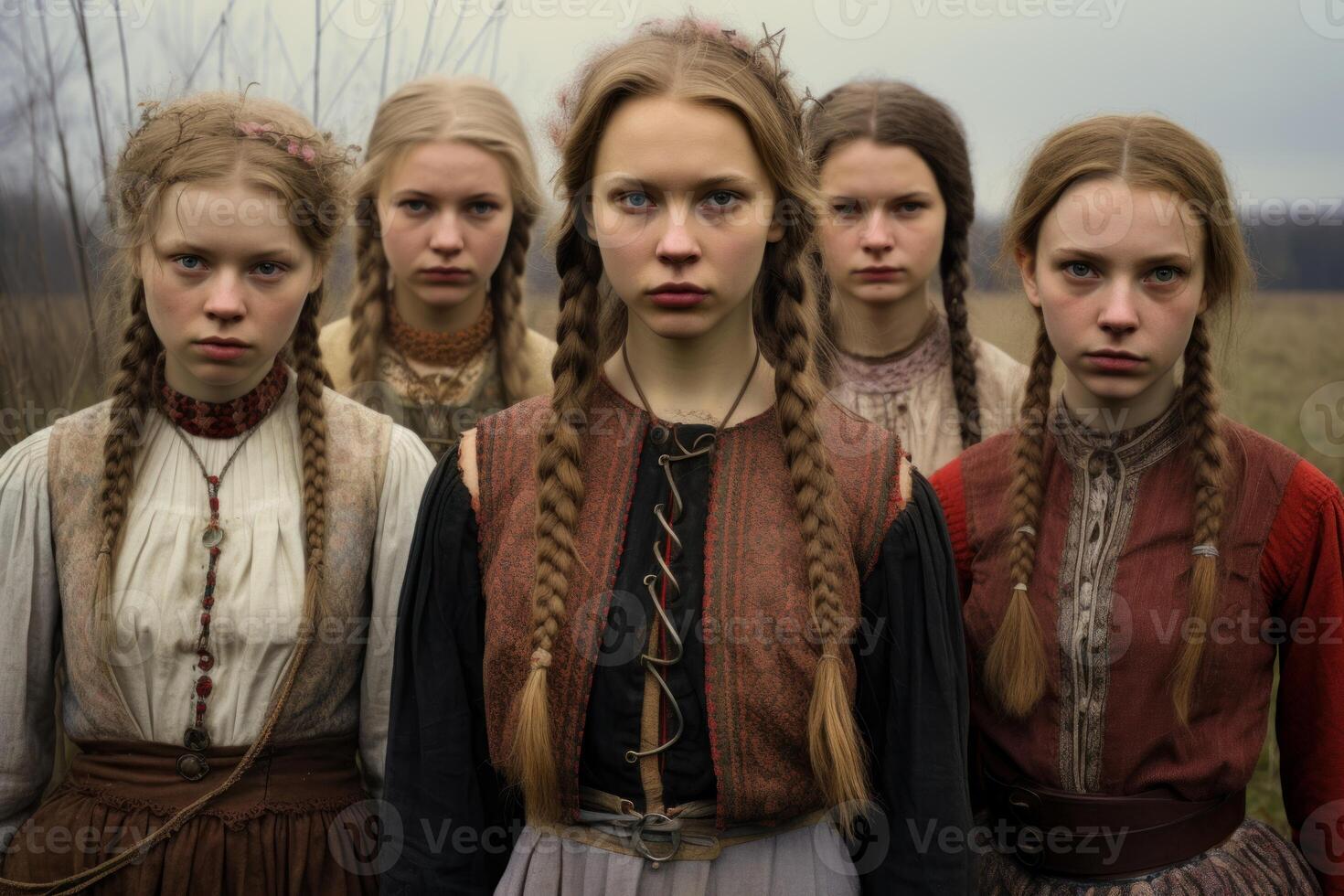 AI generated Earthy Peasant rustic girls slavic. Generate Ai photo