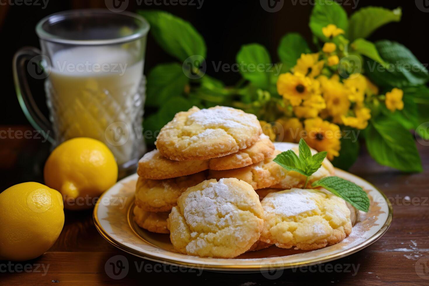 AI generated Crumbly Lemon cheese cookies. Generate Ai photo