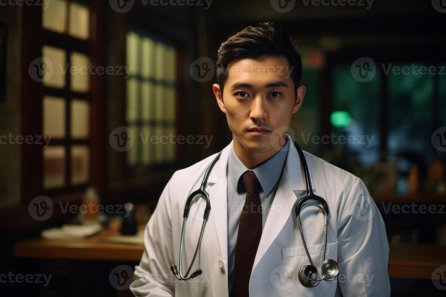 AI generated Meticulous Man japanese doctor big portrait. Generate Ai photo