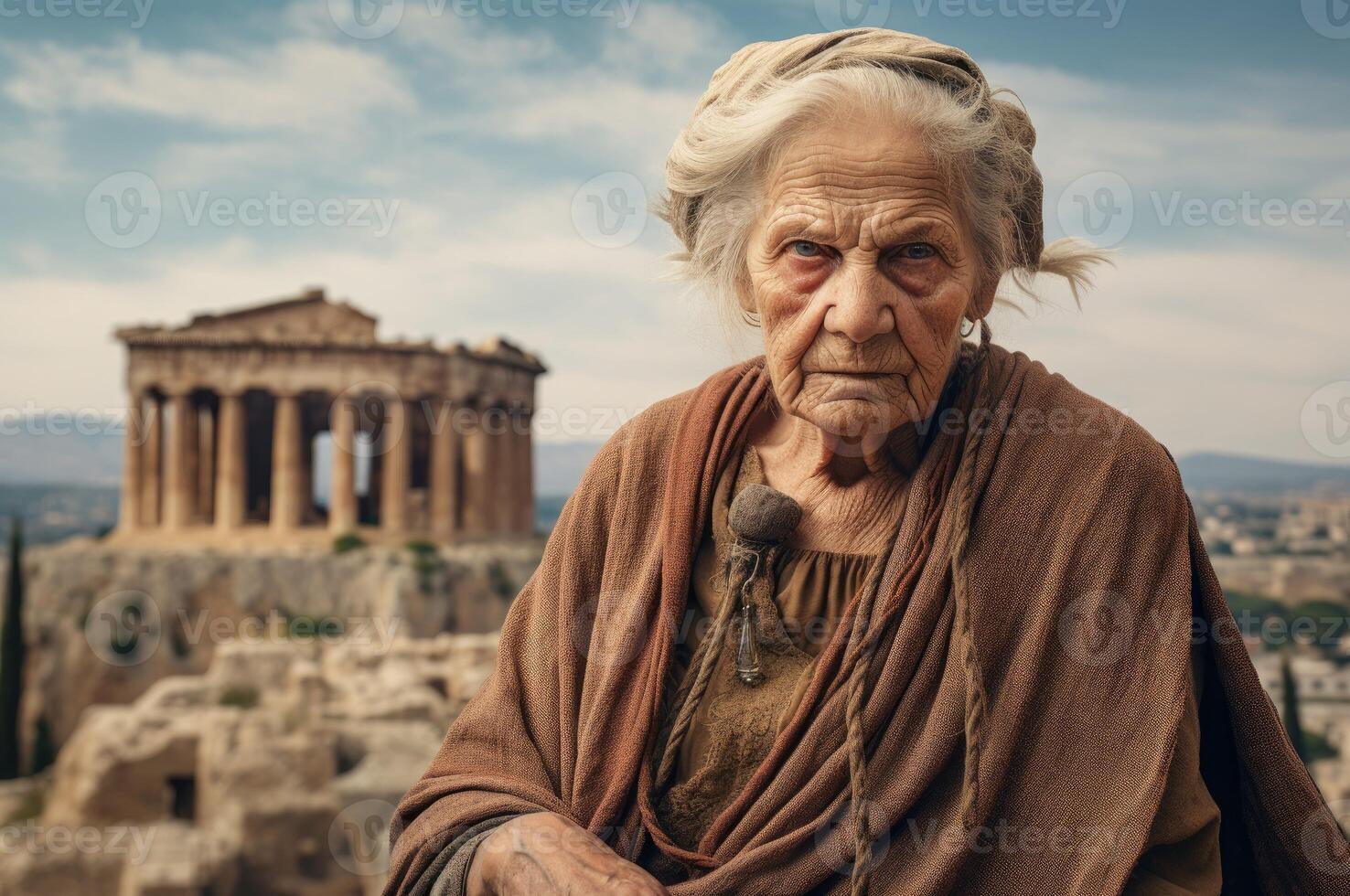 AI generated Multi-layered Greek old woman ancient city. Generate Ai photo