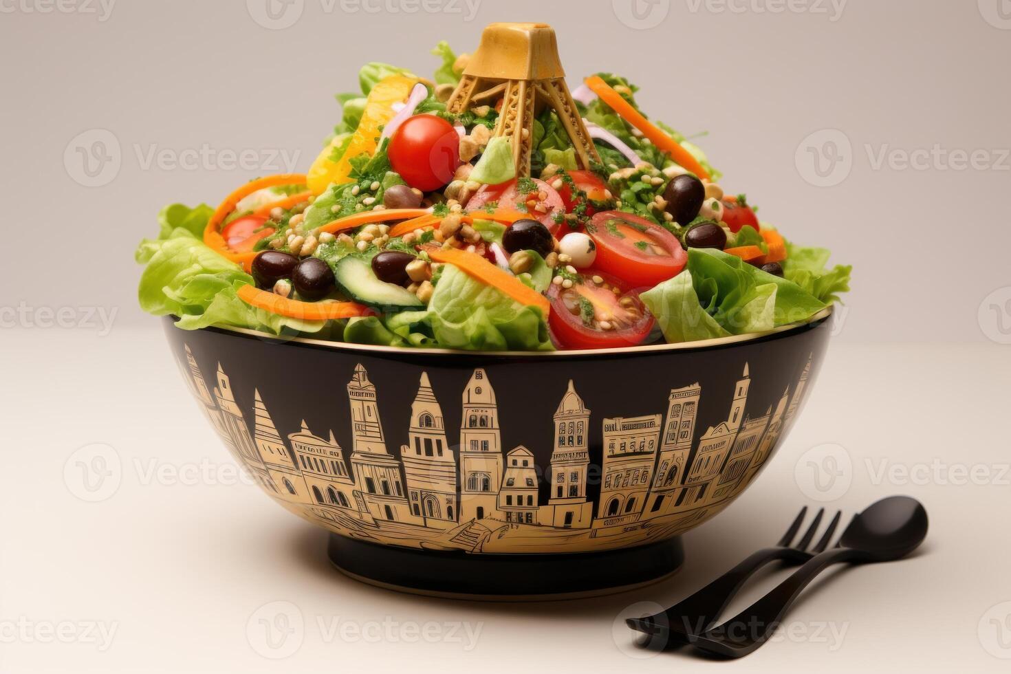 AI generated Parisian salad plate. Generate Ai photo