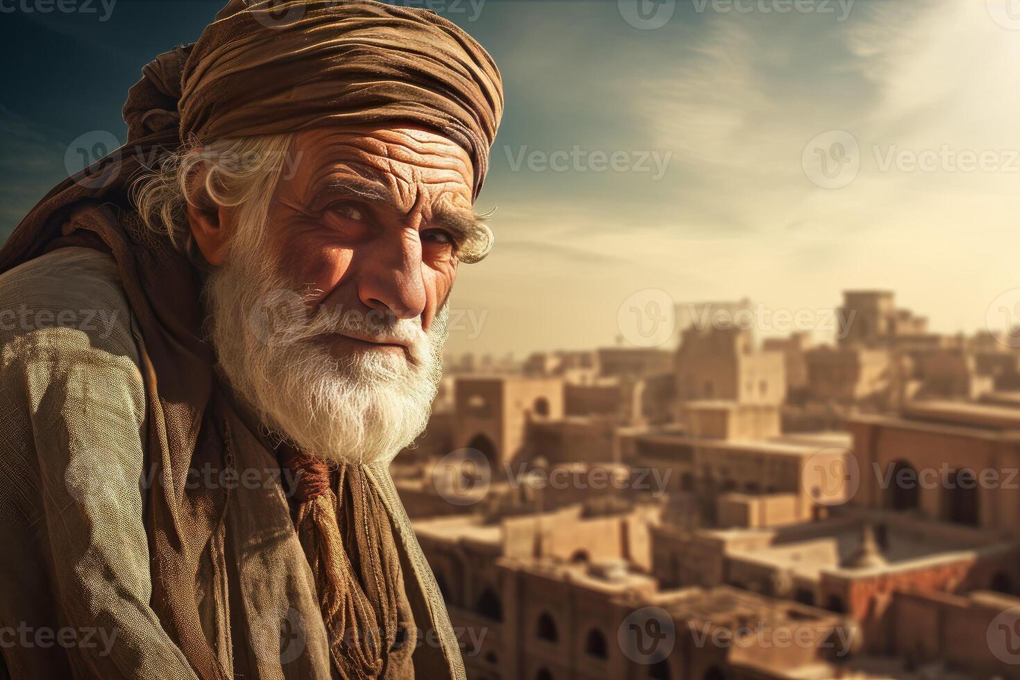 AI generated Mysterious Old man egyptian city. Generate AI photo