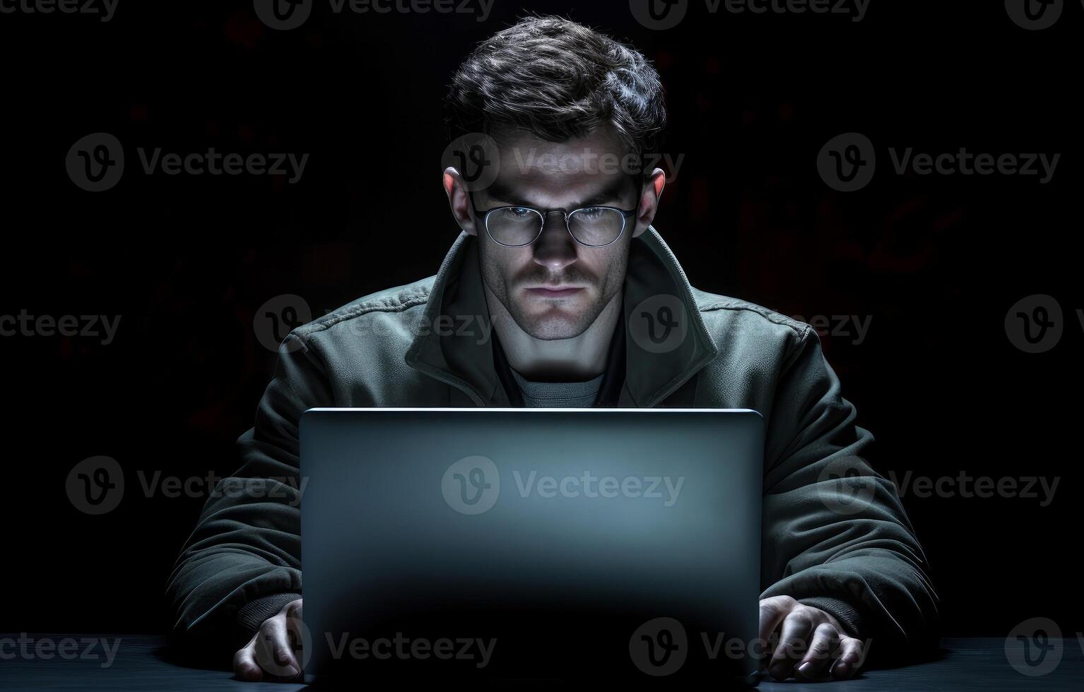AI generated Modern Man glasses laptop. Generate Ai photo
