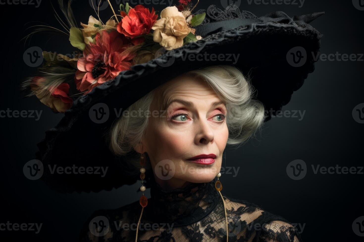 AI generated Elegantly demure Old fashioned lady. Generate Ai photo