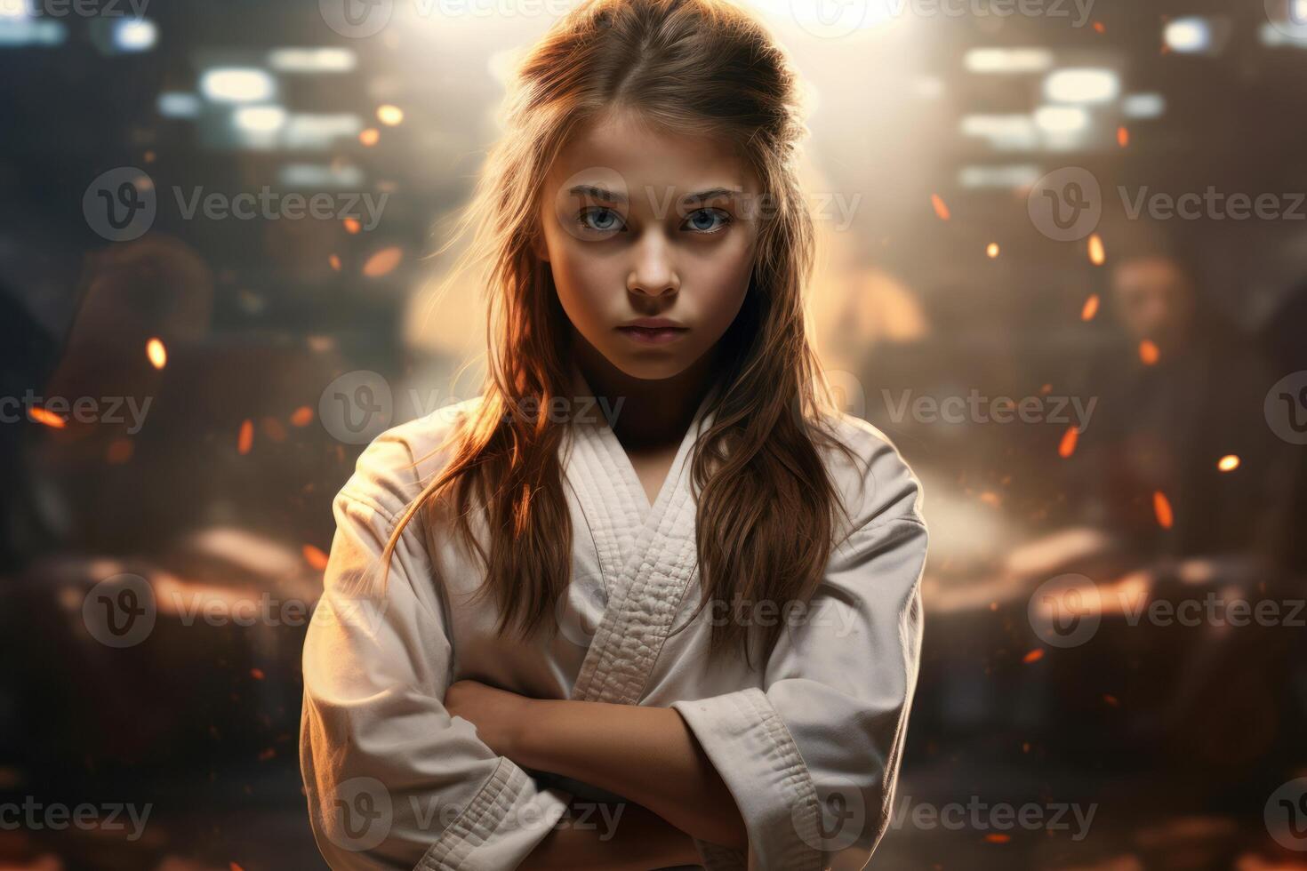 AI generated Skillful Karateka girl gym. Generate Ai photo