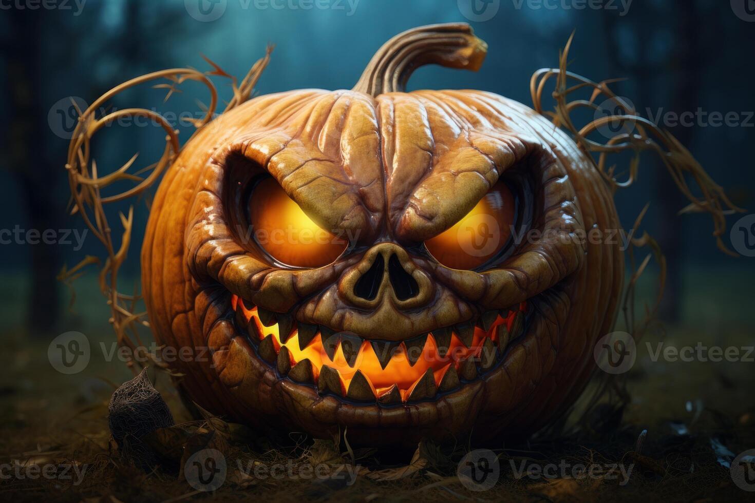 AI generated Eerie Halloween spooky pumpkin scary. Generate Ai photo