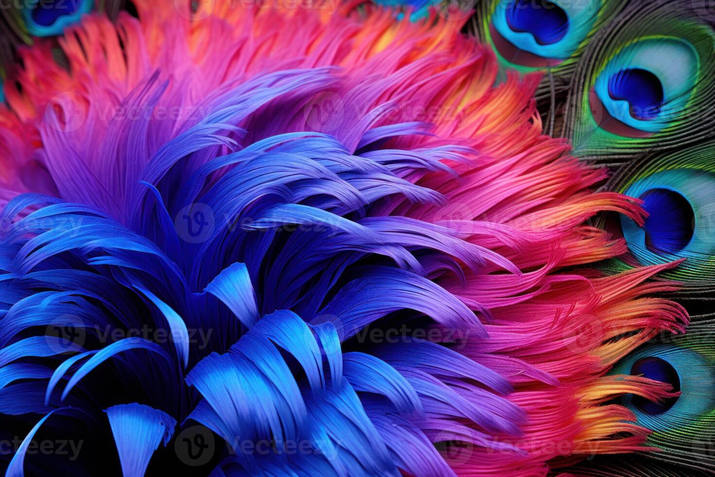 AI generated Peacock feather flowers. Generate Ai photo