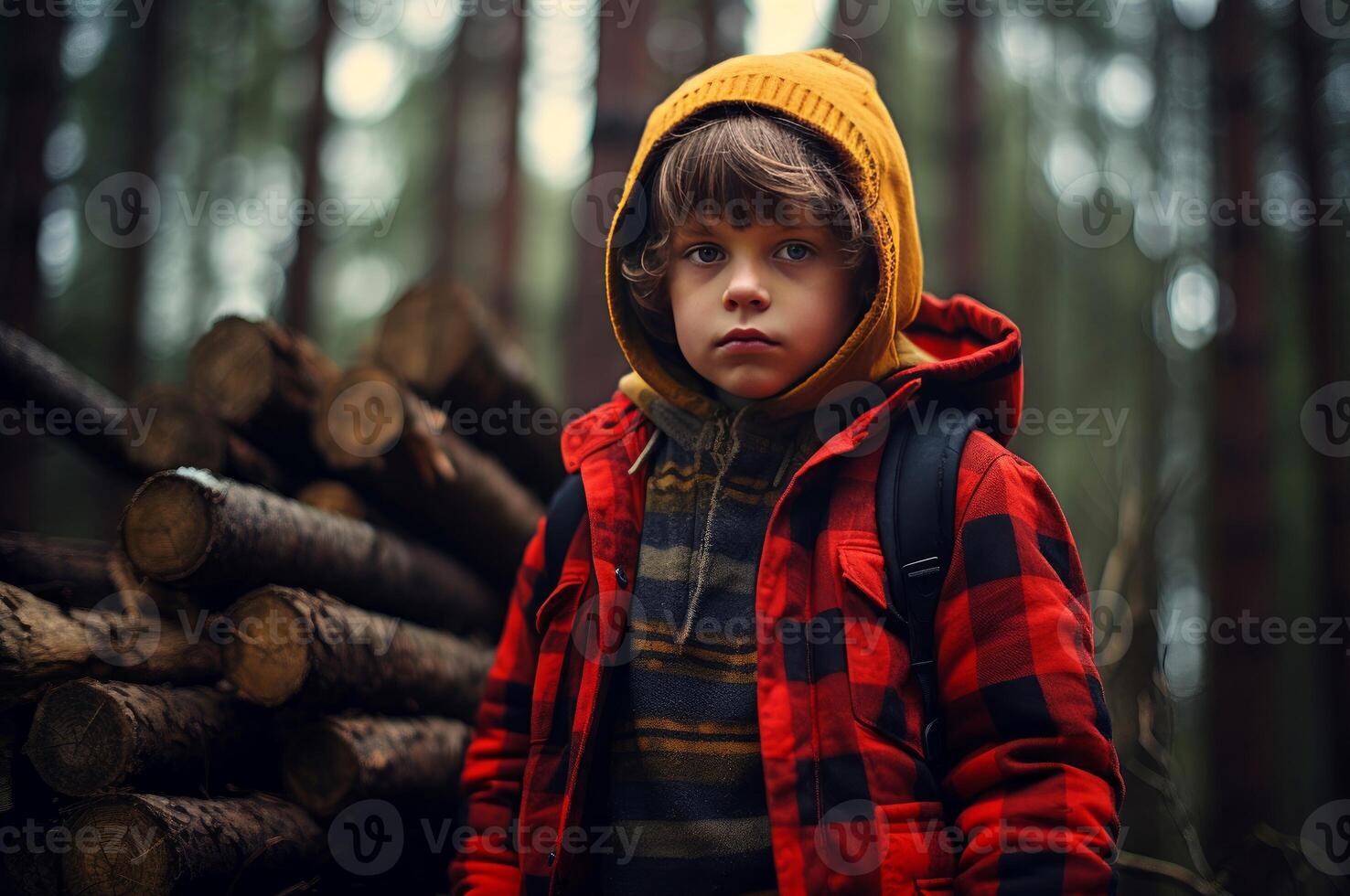 AI generated Fearless Lumberjack child forest. Generate Ai photo