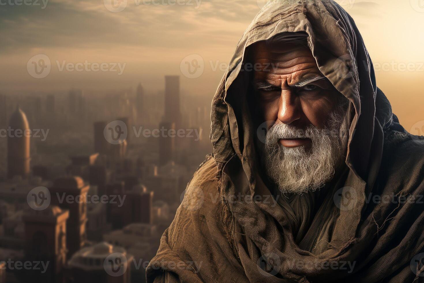 AI generated Seasoned Hooded old warrior. Generate Ai photo