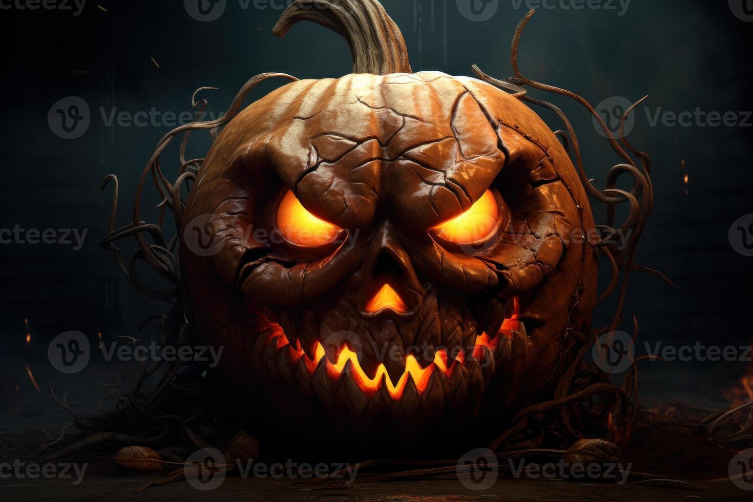 AI generated Halloween spooky pumpkin scary. Generate Ai photo