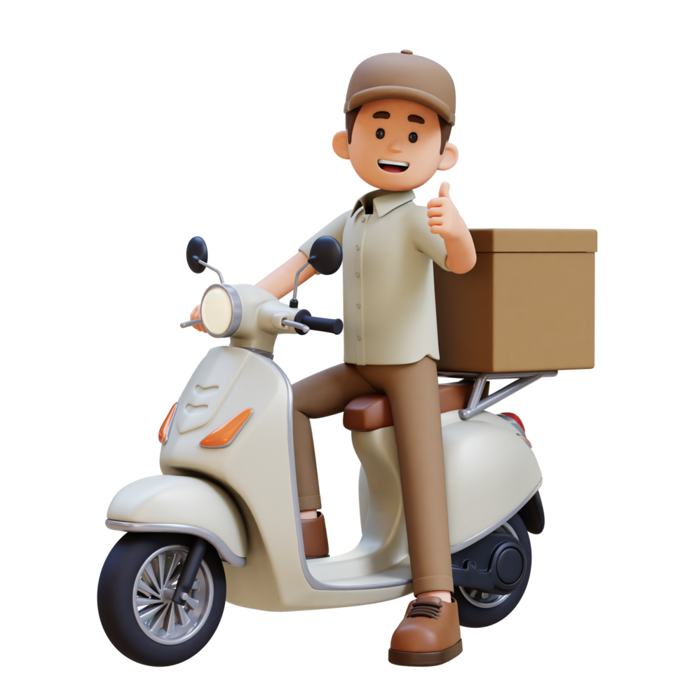 3d livraison homme personnage livrer paquet avec une scooter png