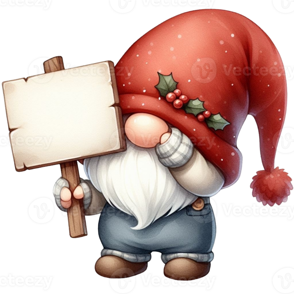 AI generated christmas gnome holding a sign png