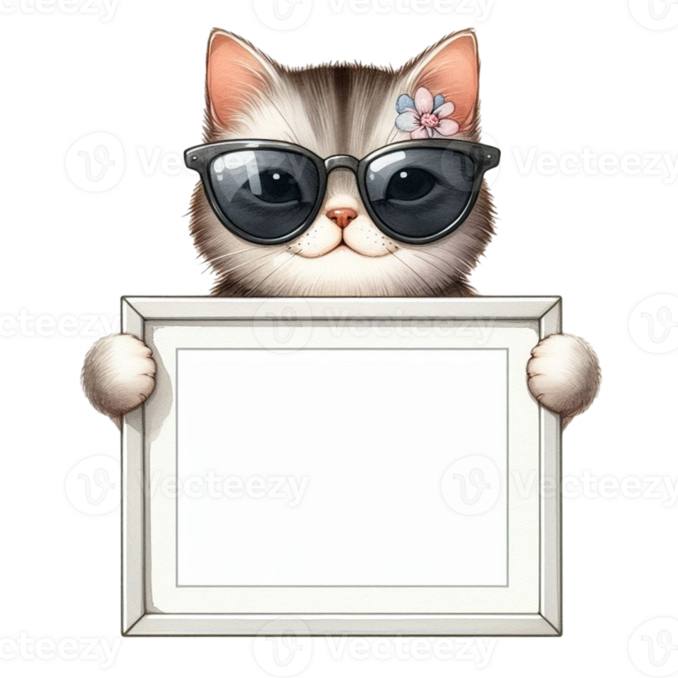 AI generated a cartoon cat holding a blank frame png