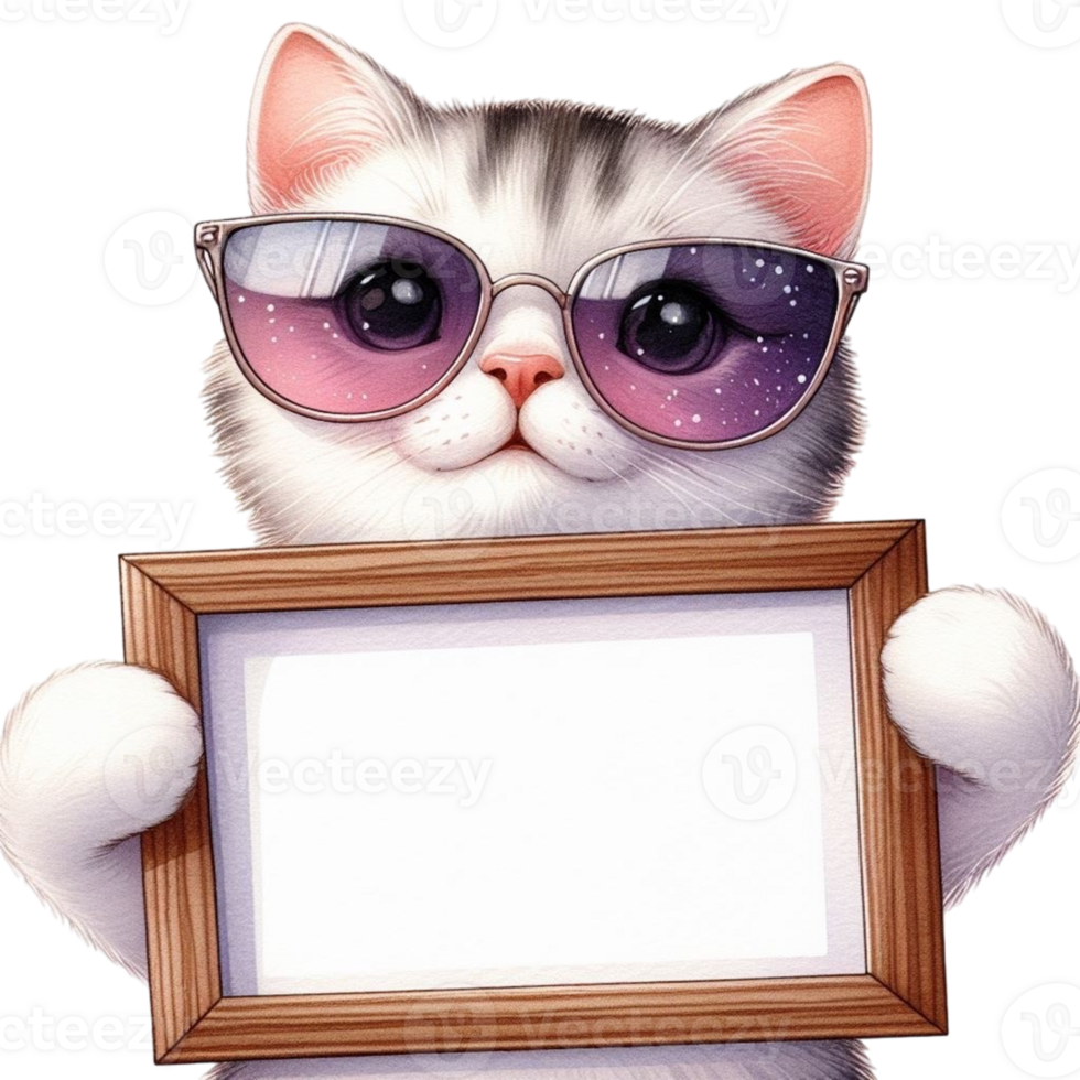 AI generated a cartoon cat holding a blank frame png