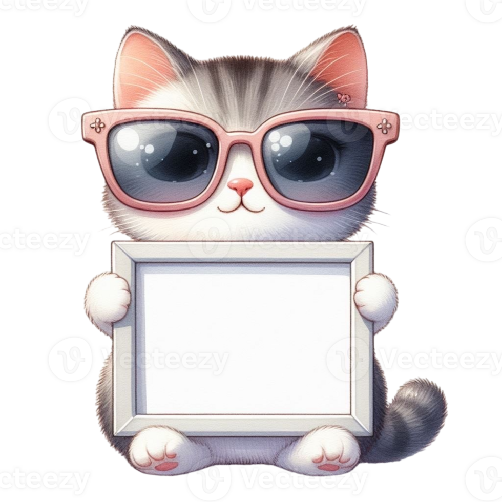AI generated a cartoon cat holding a blank frame png