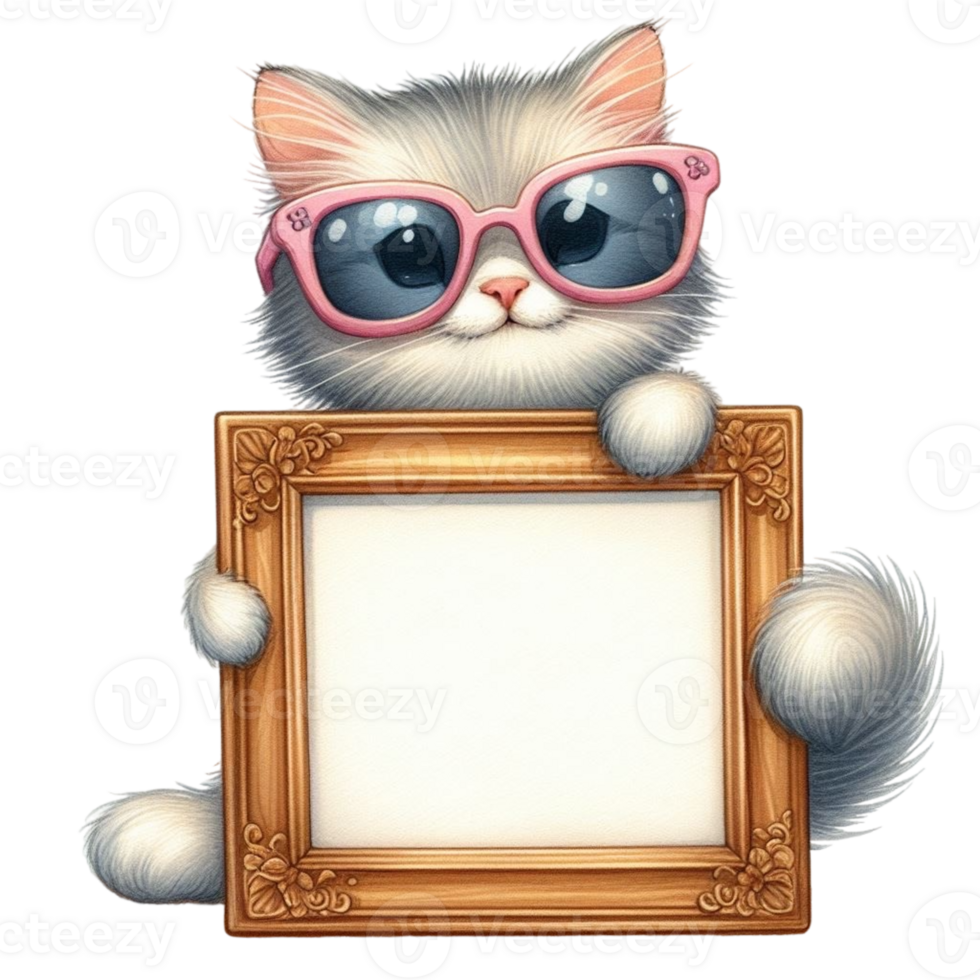 AI generated a cartoon cat holding a blank frame png