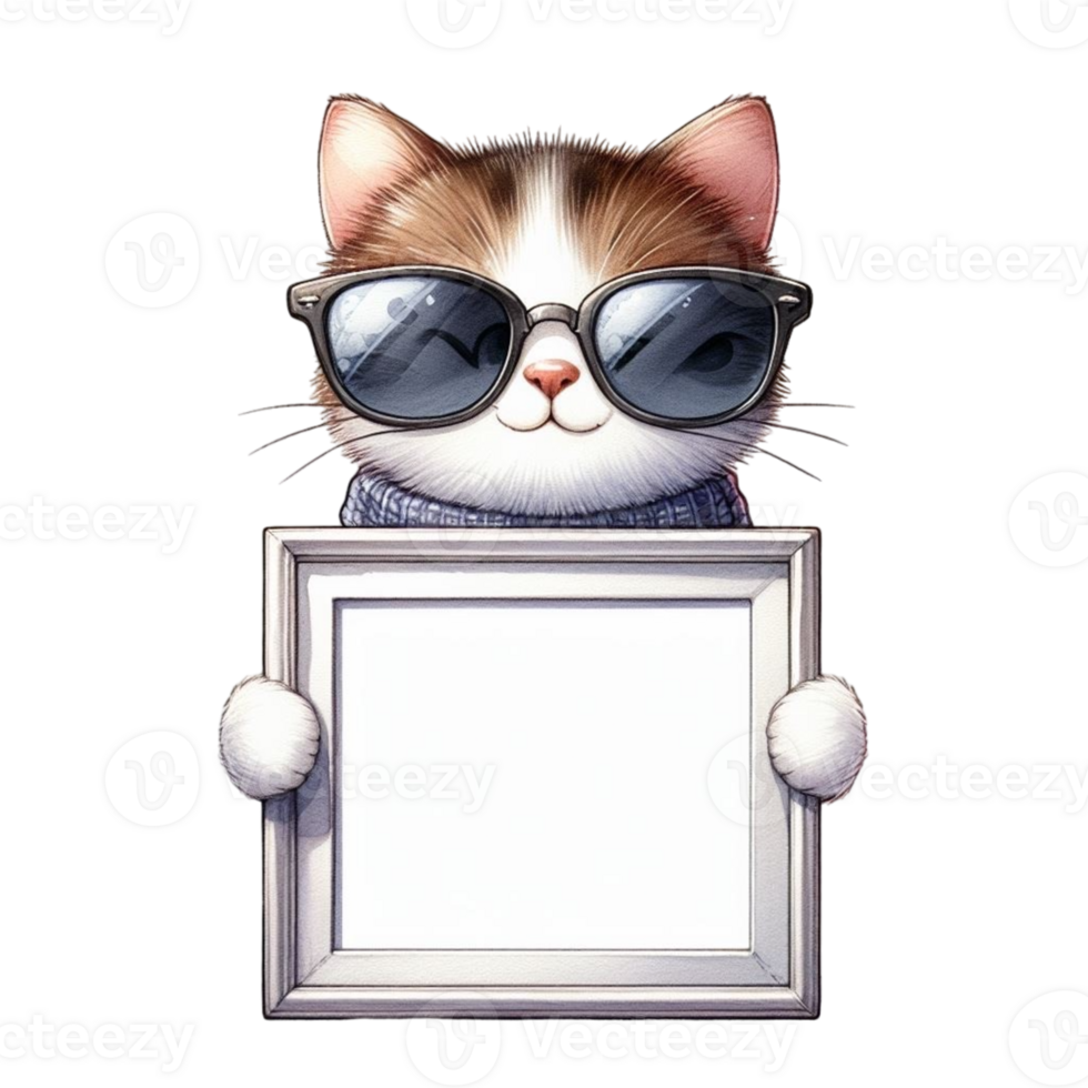 AI generated a cartoon cat holding a blank frame png