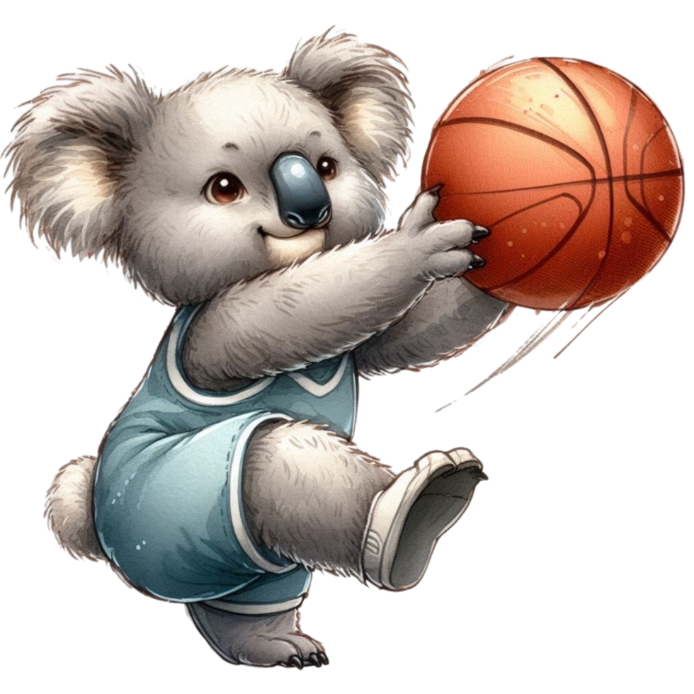 ai generiert ein Karikatur Koala Bär spielen Basketball png