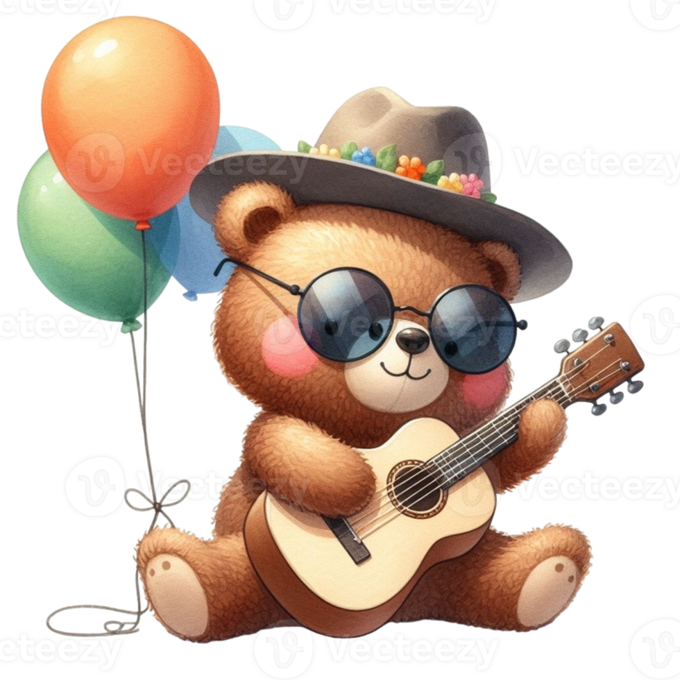 AI generated Cute bear playing guitar png