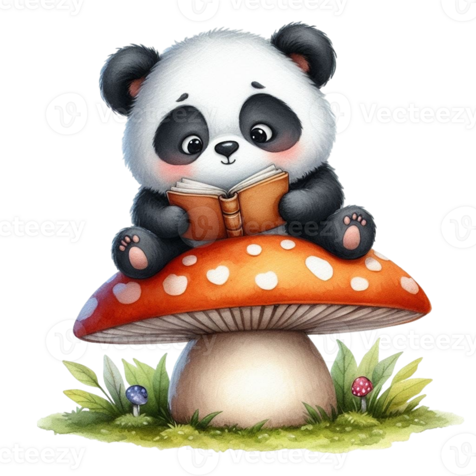 AI generated Panda reading a book png