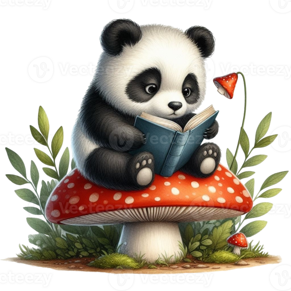 AI generated Panda reading a book png