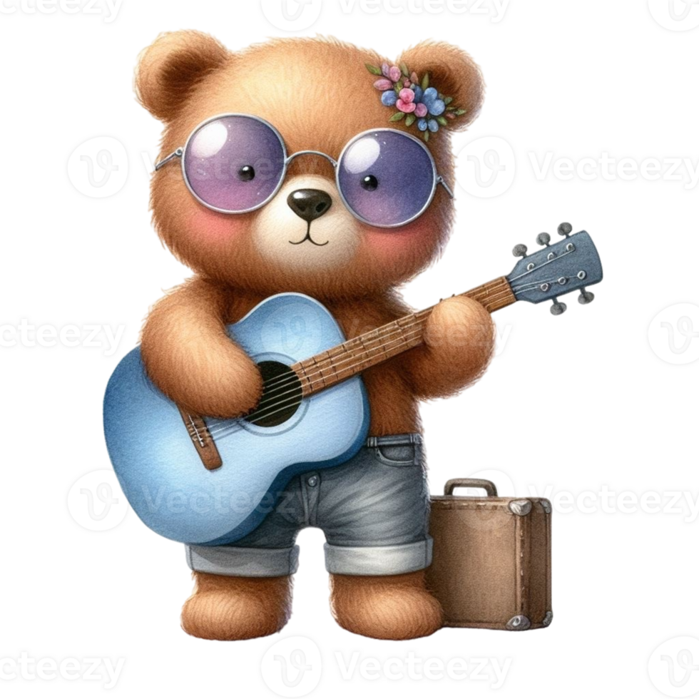 AI generated Cute bear playing guitar png