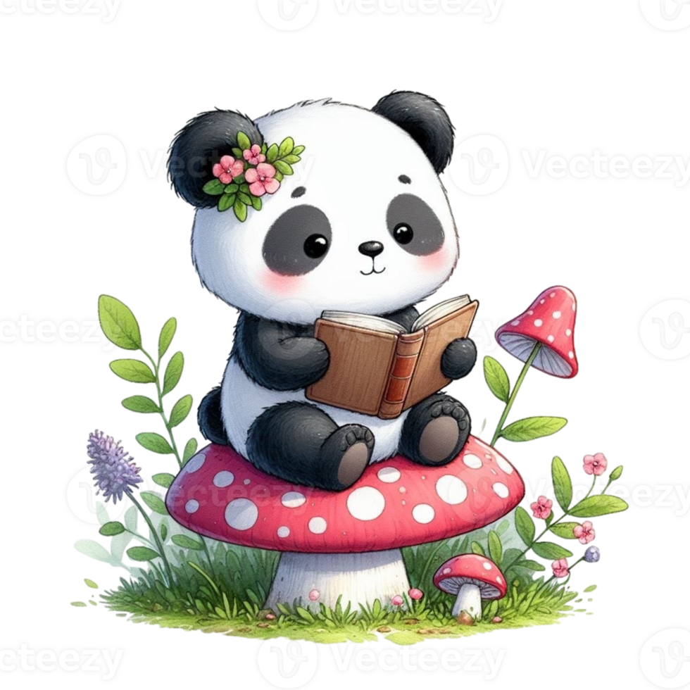 AI generated Panda reading a book png