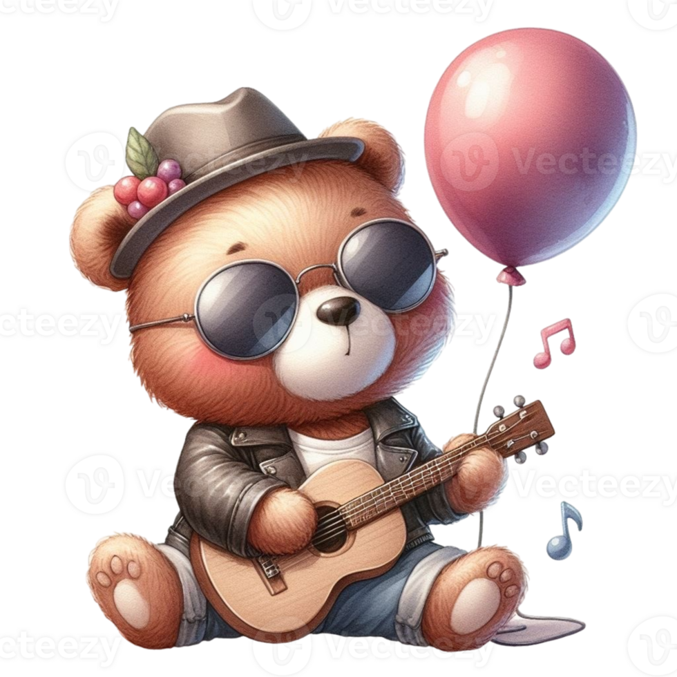 AI generated Cute bear playing guitar png