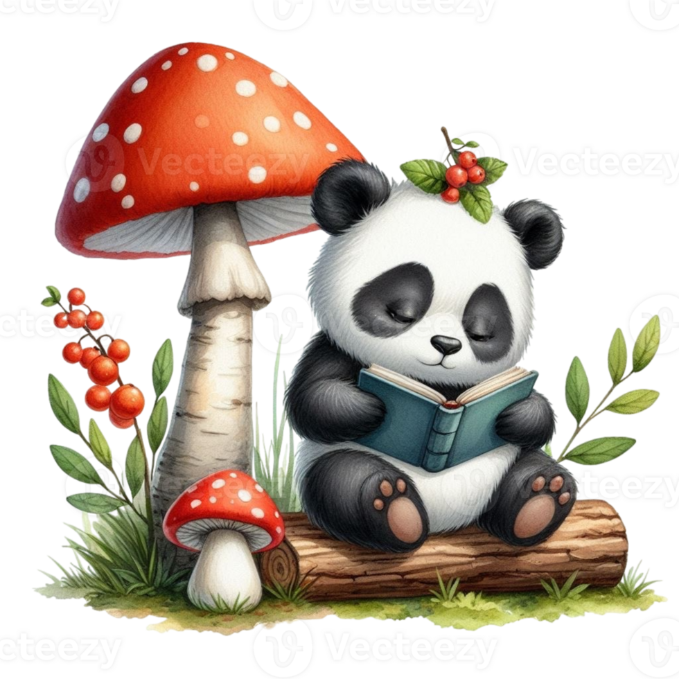 AI generated Panda reading a book png