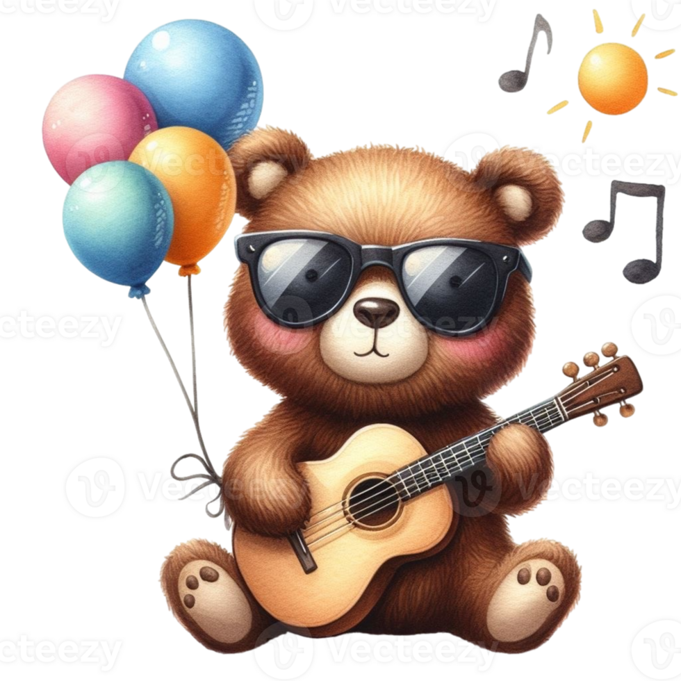 AI generated Cute bear playing guitar png