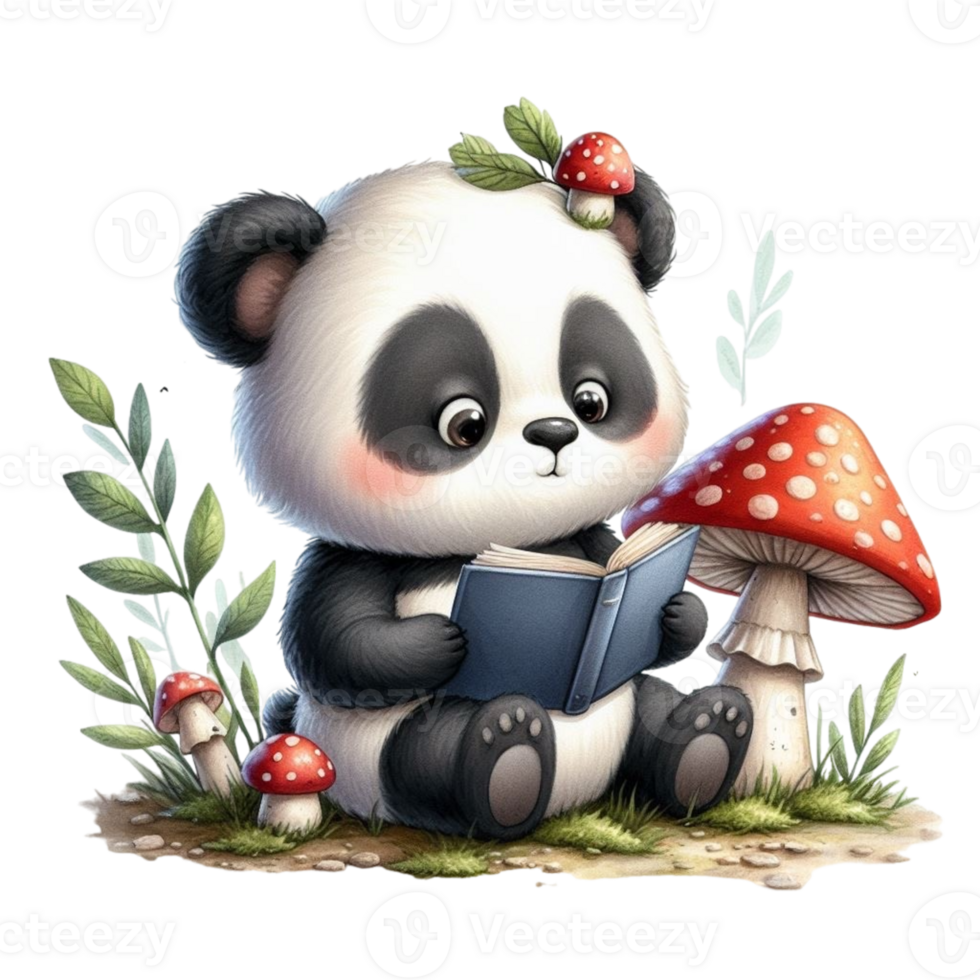 AI generated Panda reading a book png