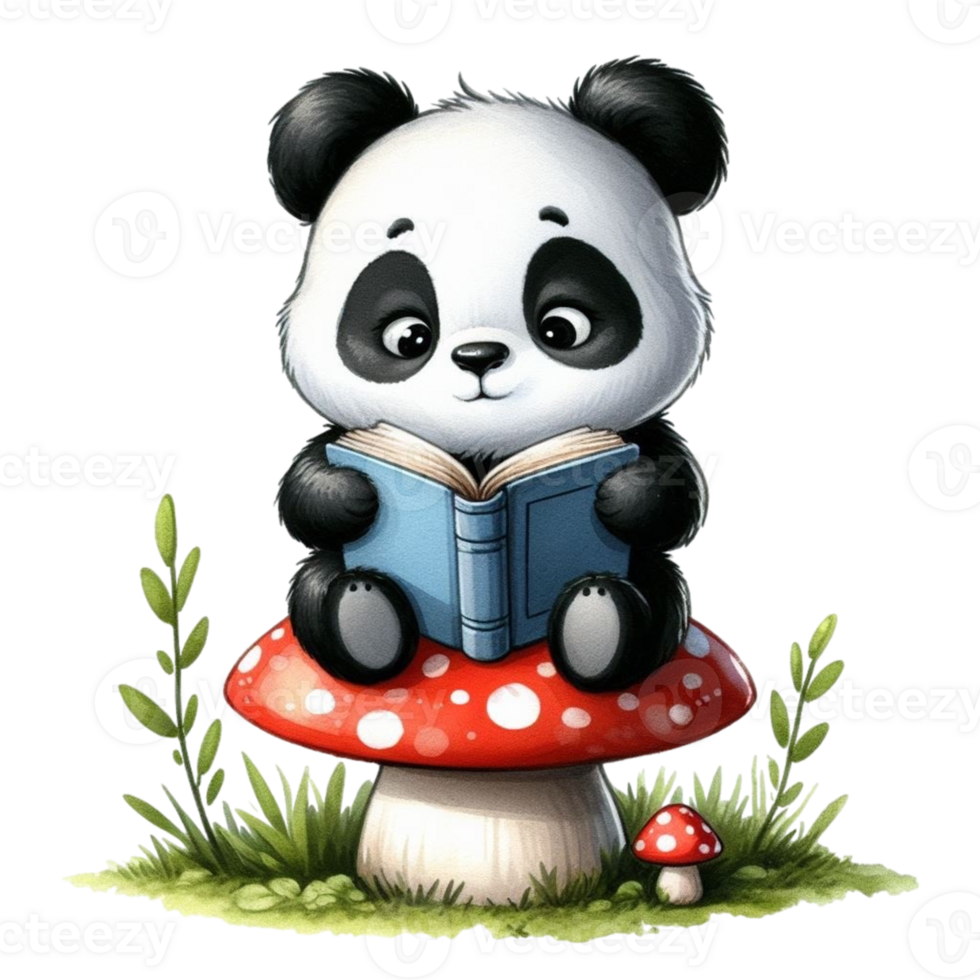 AI generated Panda reading a book png