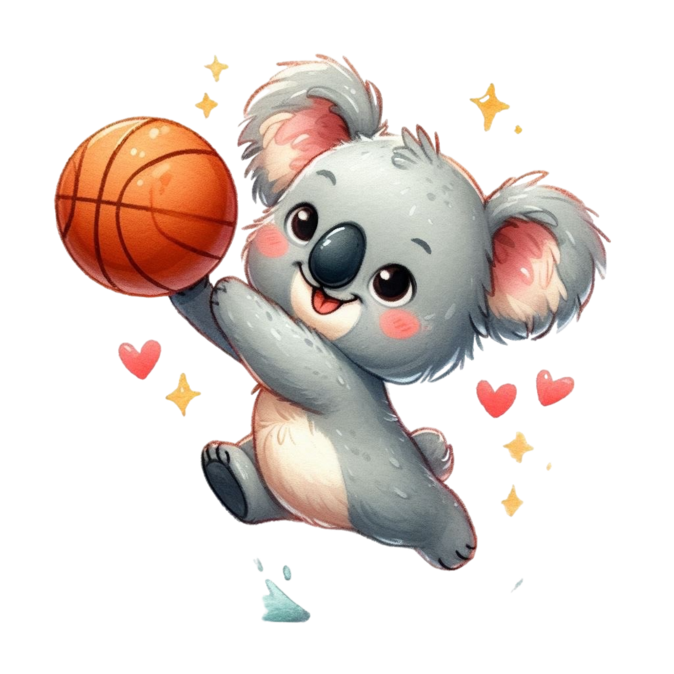 ai generiert ein Karikatur Koala Bär spielen Basketball png