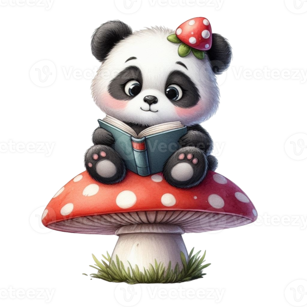 AI generated Panda reading a book png