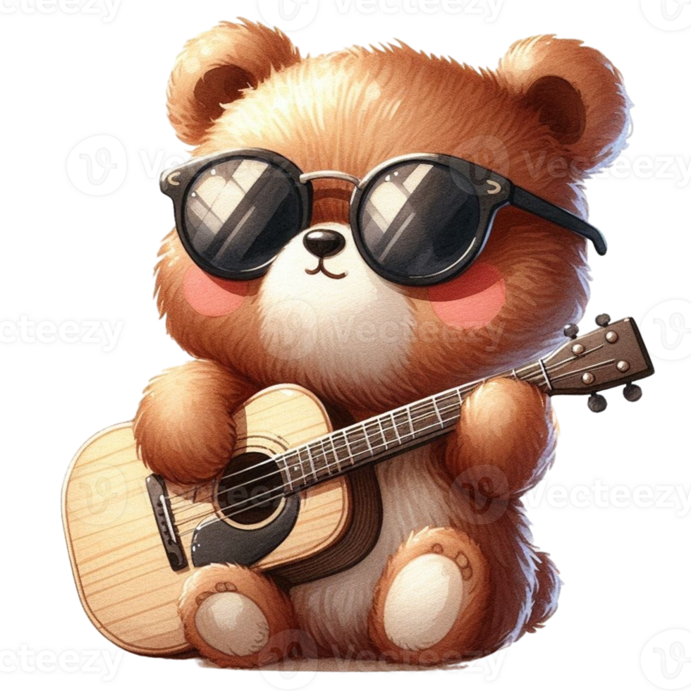 AI generated Cute bear playing guitar png