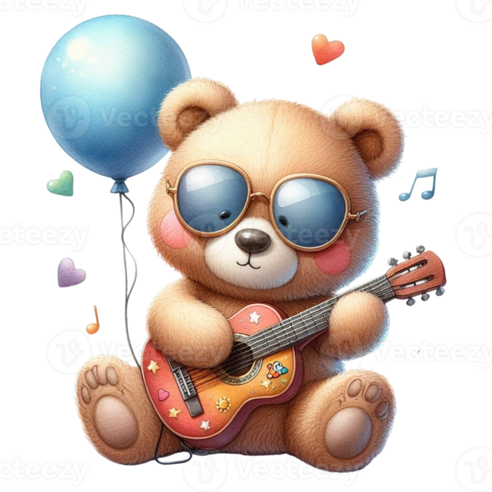 AI generated Cute bear playing guitar png