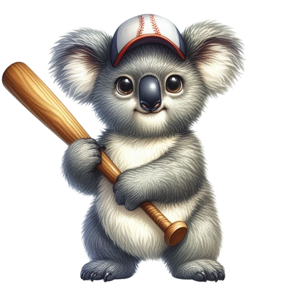 ai generado un dibujos animados coala oso participación un béisbol murciélago png